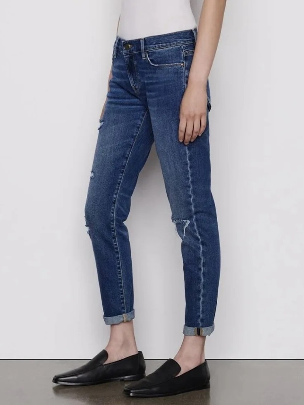 FRAME Le Garcon Eaton Distressed Denim Slim Boyfriend Jeans 27 Mid Rise